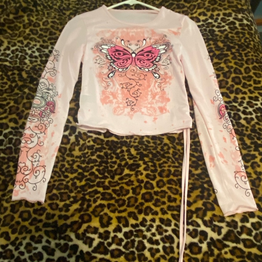 Shein pink butterfly design long sleeve